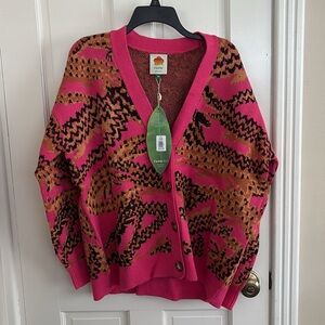 NWT FARM RIO Pink Croco Knit Cardigan
